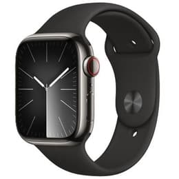 Apple Watch Series 9 (2023) GPS + Cellular 41 mm - Roestvrij staal Grafiet - Sportbandje Zwart