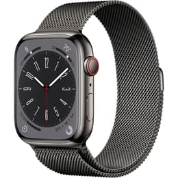 Apple Watch Series 9 (2023) GPS + Cellular 45 mm - Roestvrij staal Grafiet - Milanees bandje Zwart