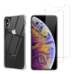 Hoesje iPhone XS MAX en 2 beschermende schermen - TPU - Transparant