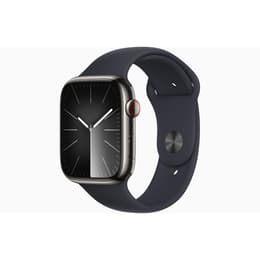 Apple Watch Series 9 (2023) GPS + Cellular 45 mm - Roestvrij staal Grafiet - Sportbandje Zwart