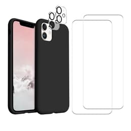 Hoesje iPhone 11 en 2 beschermende schermen - Silicone - Zwart