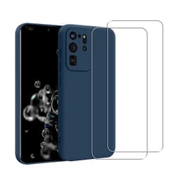 Hoesje Galaxy S20 Ultra 5G en 2 beschermende schermen - Silicone - Blauw